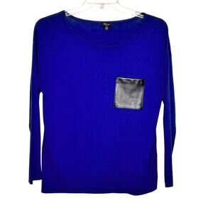 Cupio Royal Blue Long Sleeve Oversized Top Black Faux Leather Pocket